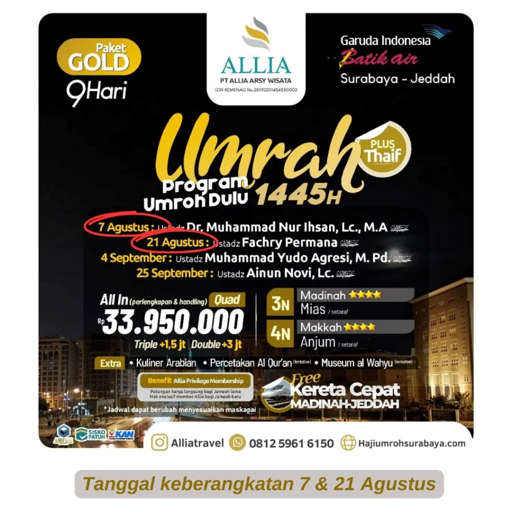 Paket Umroh 9 hari Agustus 2023 Surabaya