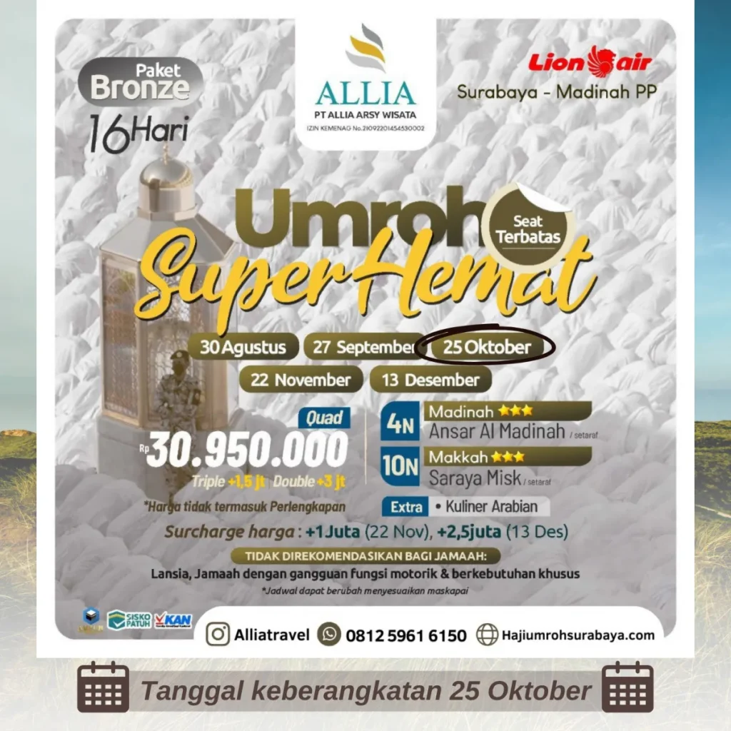 Paket Umroh Hemat 16 Hari Oktober 2023 Surabaya