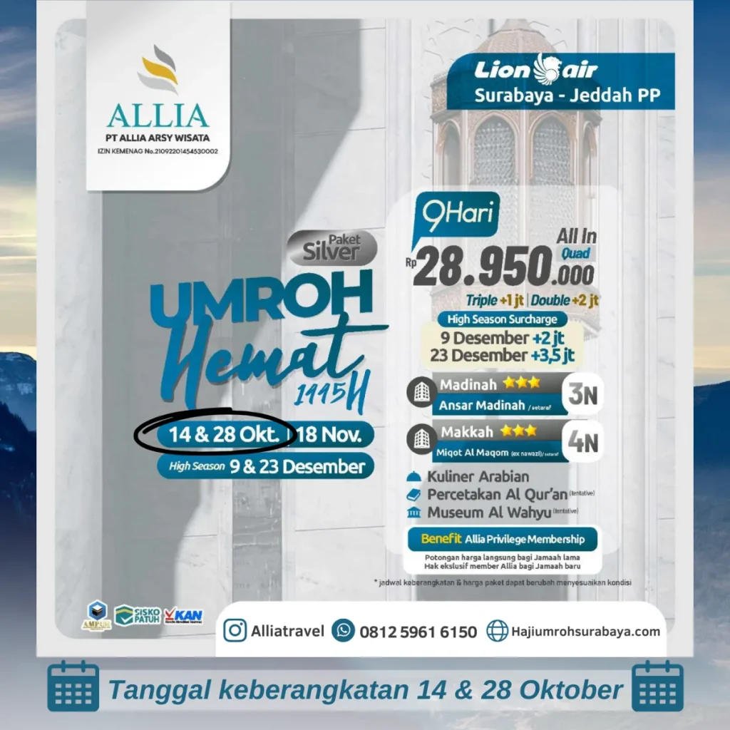 Paket Umroh Hemat 9 Hari Oktober 2023 Surabaya