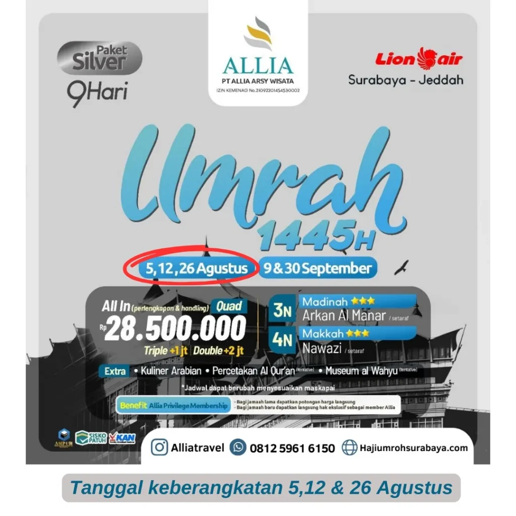 Paket Umroh Hemat 9 hari Agustus 2023 Surabaya