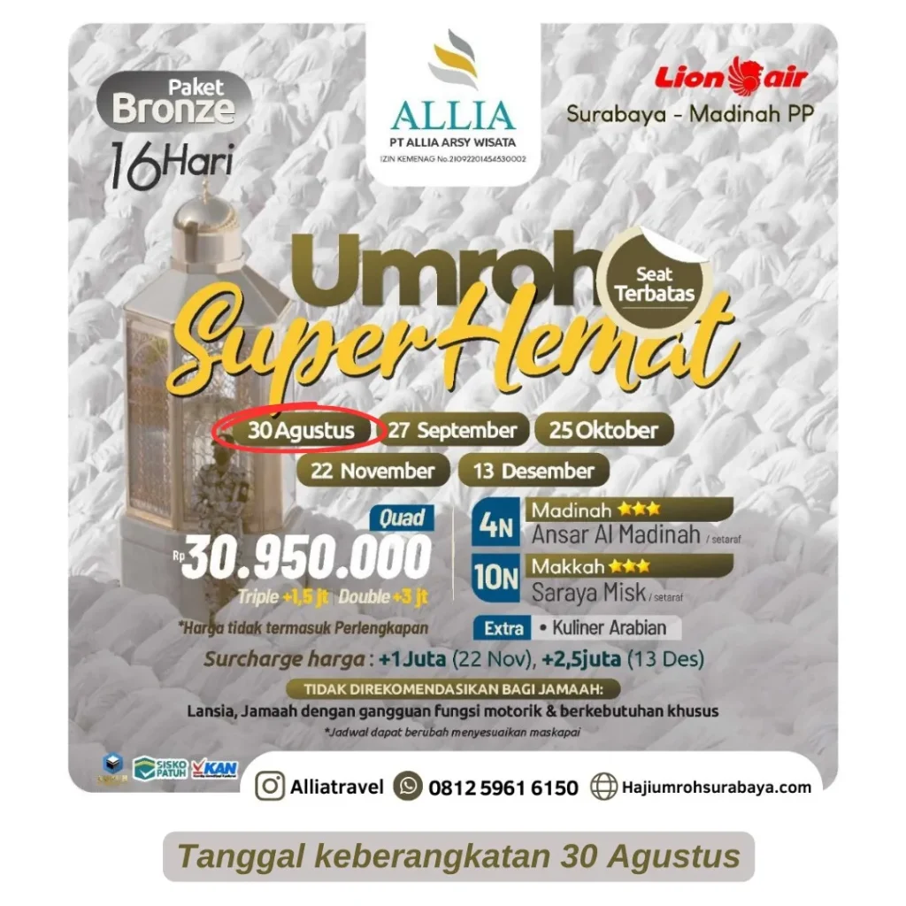 Paket Umroh Super Hemat 16 Hari Agustus 2023 Surabaya