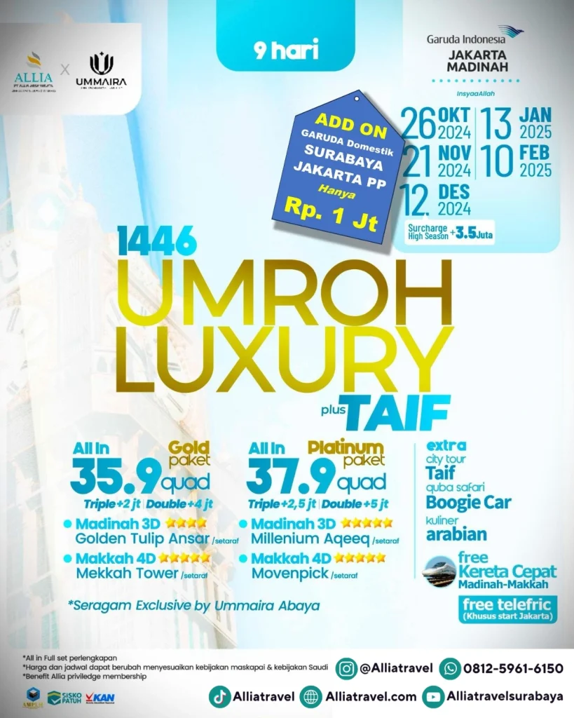 Umroh Luxury 9D Jakarta 12 Desember 2024