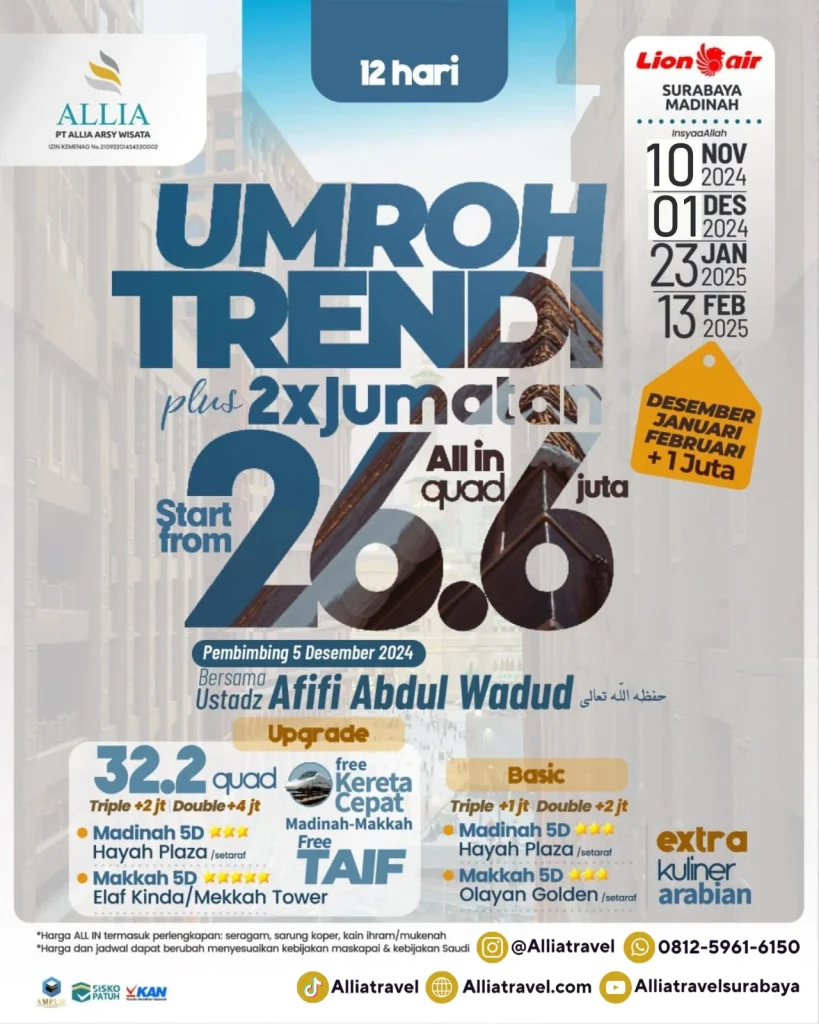 Umroh Trendi 12D Surabaya 01 Desember 2024